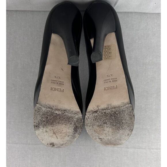 Fendi Decollete Nappa Nero Gold Logo Front Platform Pumps Women's EU Size 37.5 - Picture 9 of 10